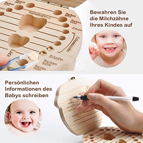 Zahnbox - Holz Kinder Andenken Organizer für Baby Milchzähne, Persönlichkeit Baby Zähne Box Zahnschoner Design für Kinder Laubzähne Sammlung (Boy)