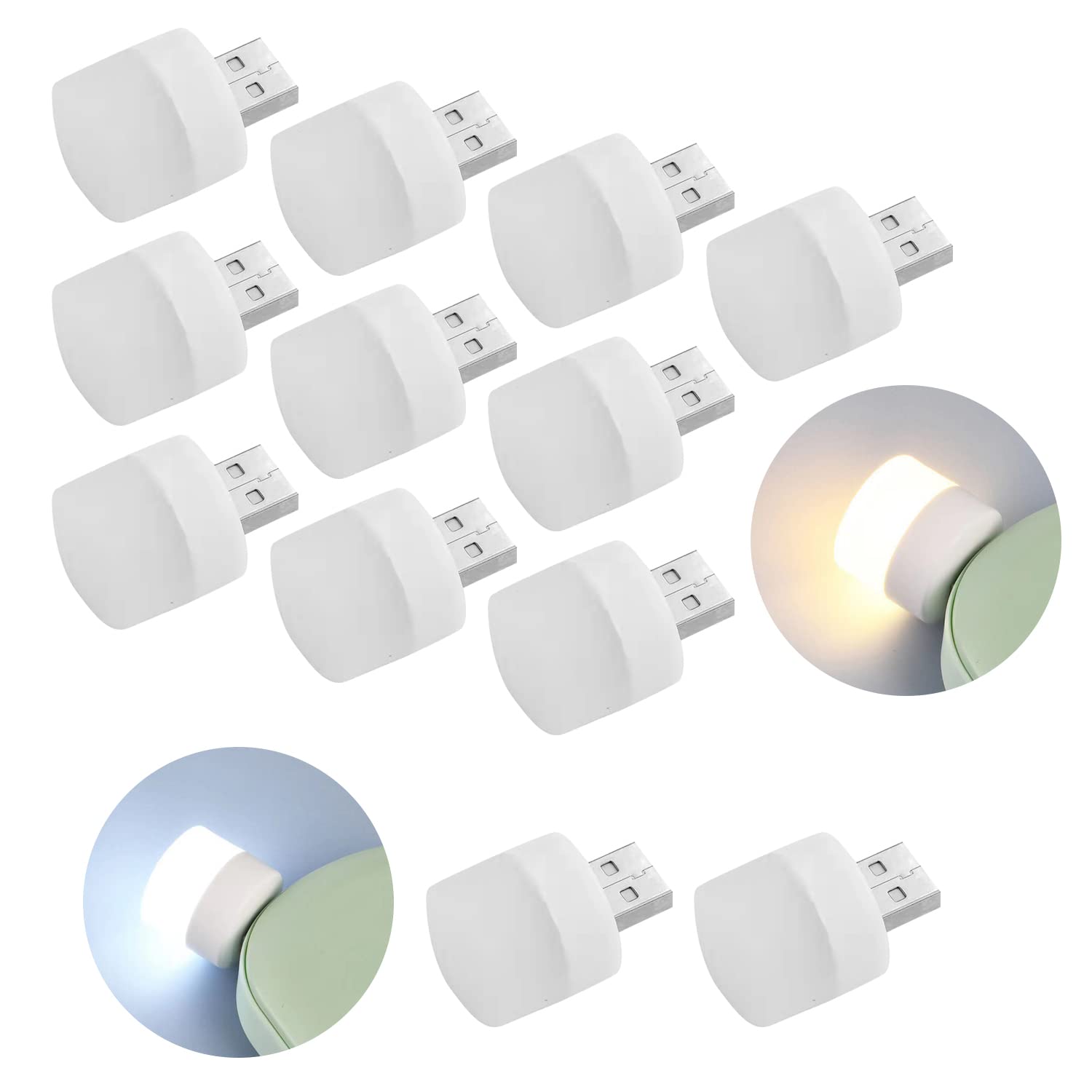 12pcs USB Plug-in Round Mini Portable Night Lights - Soft Light Eye Protection, Suitable for Bedroom, Corridor, Kitchen (10 Warm, 2 White)