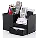 KINGFOM PU Leather Desk Organizer Office Accessories Collection Storage Box, 3 Compartments Pen Pencil Holder with Small Drawer (Brown)