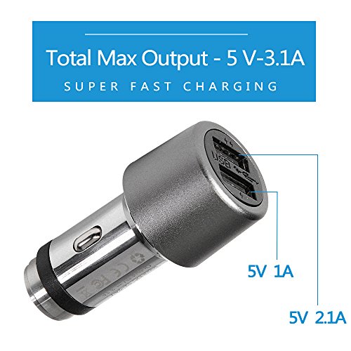 CENTENI Cell Phone Car Charger, Universal Car Charger, Car Kits, 5v 3.1a 2-port Fast USB Charger, for Iphone and Ipad, Samsung, Blackberry, Htc, Nokia, Motorola, Sony Etc.-Gray