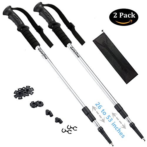 Hiking Trekking Poles Walking Sticks (1 Pair) Telescoping Ultra Strong Alpenstocks Anti Shock Mountaineering Trail-- (Silver)