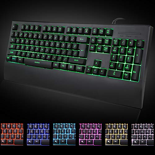 Gaming Keyboard and Mouse Combo,104 Keys Rainbow Gaming Keyboard Mechanical Feeling,USB Wired Ergonomic Wrist Rest Keyboard for Windows PC Gamer Desktop Computer