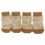 Weixinbuy Pet Puppy Dog Anti-slip Cotton Knit Socks 4pcs/set Khaki X-Small