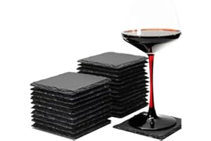 MONKEY SUN 24 Pack 4 x 4 Inch Gorgeous Black Slate Stone Coasters Bulk Square Slate Stone Cup Coaster for Drink Bar Kitchen Home, Handmade Natural Rough Edge, Set of 24