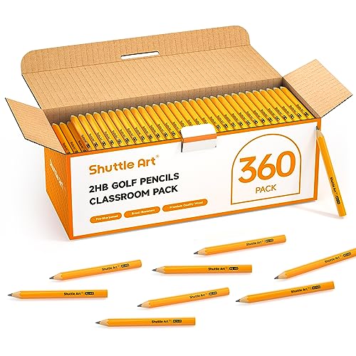 Shuttle Art 360 Pack #2 HB Golf Pencils, Wood-cased 3.5” Mini Pencils Bulk, Pre-sharpened Small Pencil for Kids Teachers Writing Marking Sketching, Classroom Essentials, Back to School Supplies