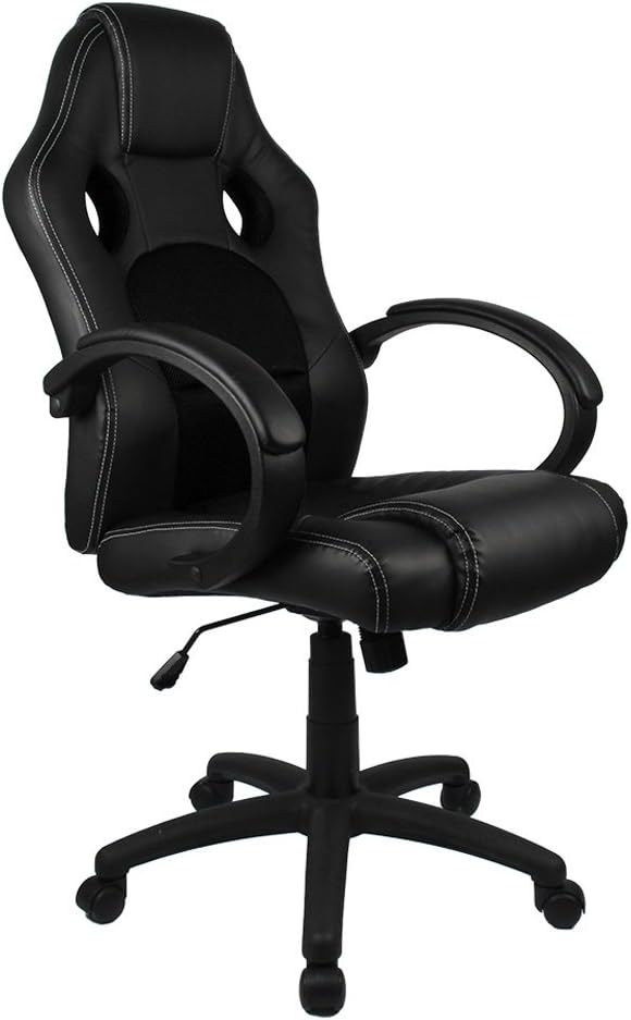 Homall Executive Swivel Leather Office Chair, Racing Chair High-back Gaming Chair Pu Leather and Mesh Bucket Seat,computer Swivel Lumbar Support Chair (Black)