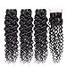 Hair Brazilian Hair Weave Bundles With Closure Water Wave 3 Bundles With Closure 100% Human Hair Bundles With Lace Closure,12 14 14 & Closure10,Natural Color,Three Part