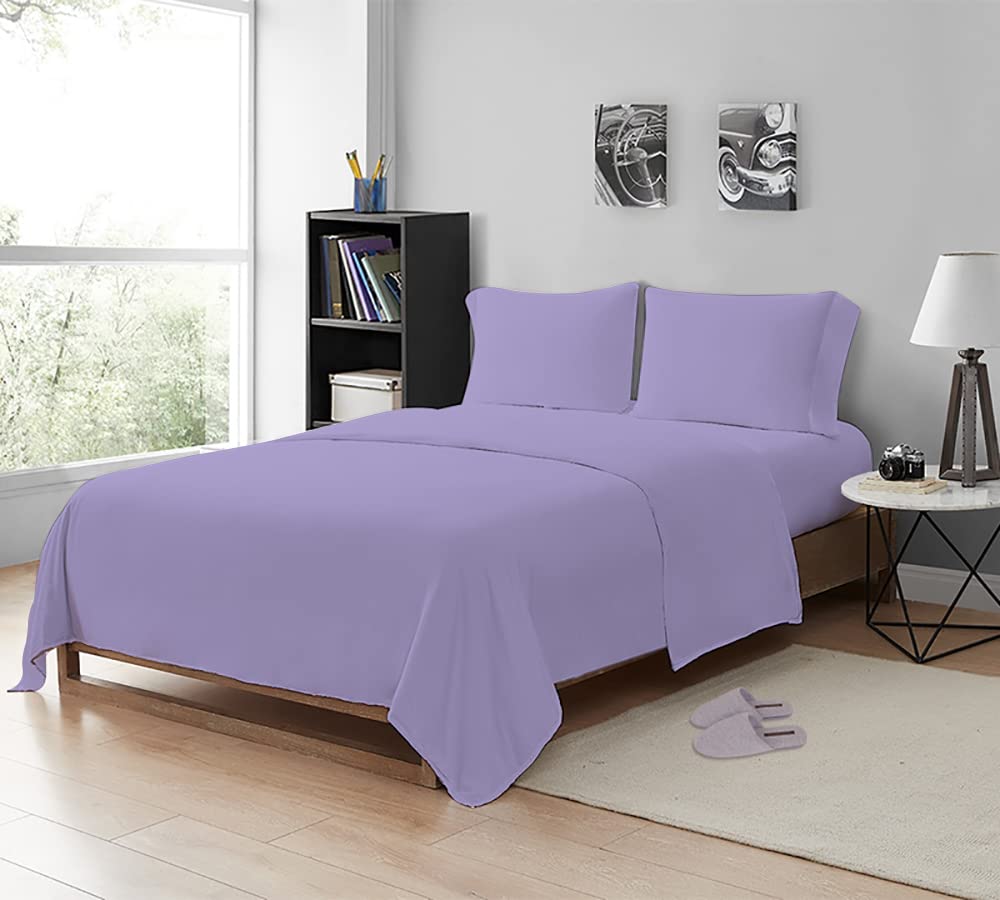 MistyMorning Flat Sheet, Soft & Premium quality Bedding & Linen, Egyptian Cotton with 200 Thread Count. (Lilac, Double)
