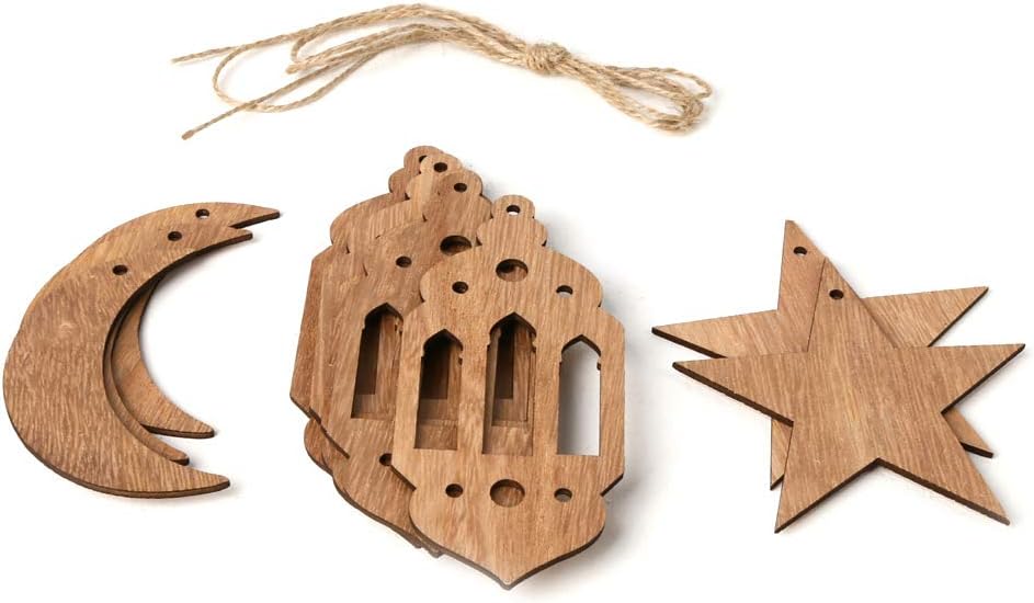 cici store Eid Ramadan Mubarak Decorations-Wooden Hanging Lantern Moon Star,DIY Craft Home Party Wall Ornamentyellow