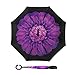 owen kyne Windproof Double Layer Folding Inverted Umbrella, Self Stand Upside-down Rain Protection Car Reverse Umbrellas with C-shaped Handle (New Violet Flower)
