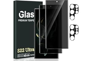 AYCFING 2+2 Pack Galaxy S22 Ultra Privacy Screen Protector + Camera Lens Protector, 9H Hardness Tempered Glass 3D Curved Full Coverage For Samsung Galaxy S22 Ultra (6.8 Inch)-Anti Scratch Case Friendly