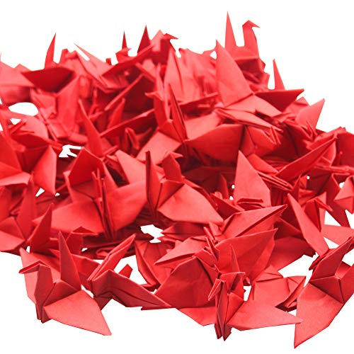 Hangnuo 100 PCS Origami Paper Cranes Red, Folded DIY Japanese Crane Mobile String Garland for Wedding Party Backdrop Home Decoration - Thumbnail 5