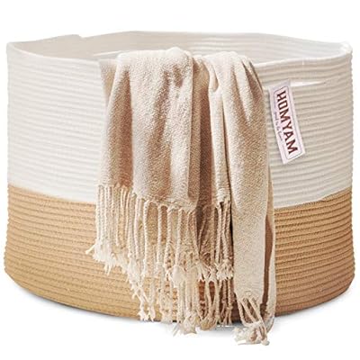 HOMYAM Throw Blanket Basket for Living Room | XXXLarge Rope Basket for Storage | Large Woven Basket for Storage | Pillow… 51Qo%2Bxr0k2L