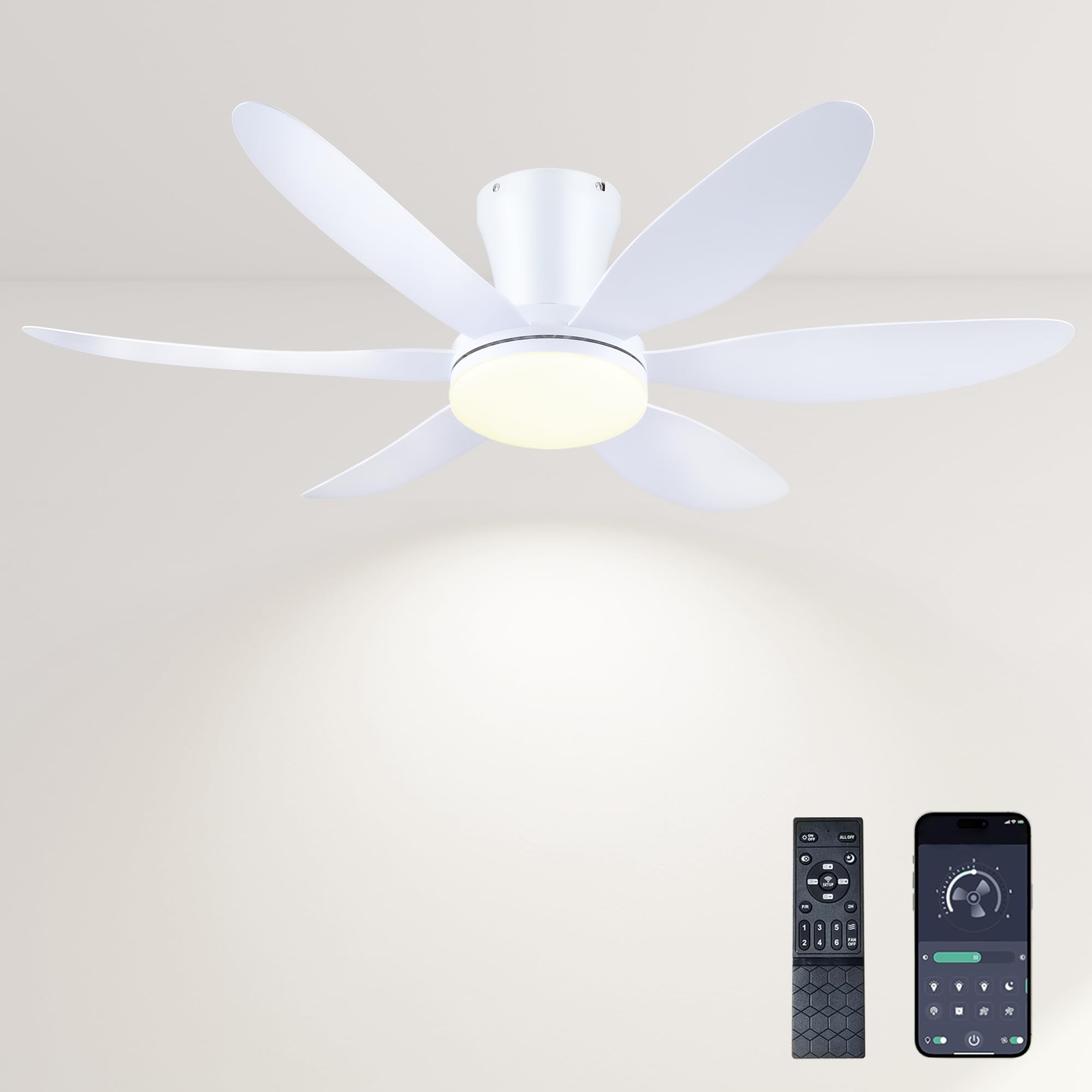 Photo 1 of ***MISSING PARTS***
GJeg Ceiling Fans with Lights,42" Low Profile Ceiling Fan with Light and Remote Control,Flush Mount, Reversible, Dimmable, Noiseless, White Ceiling Fan for Bedroom
