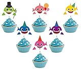 24 Pieces Cute Shark Cupcake Toppers (6 colors),Laughing Shark Cake Toppers Picks for Kids Birthday Party, Baby Shower Cake Decorations