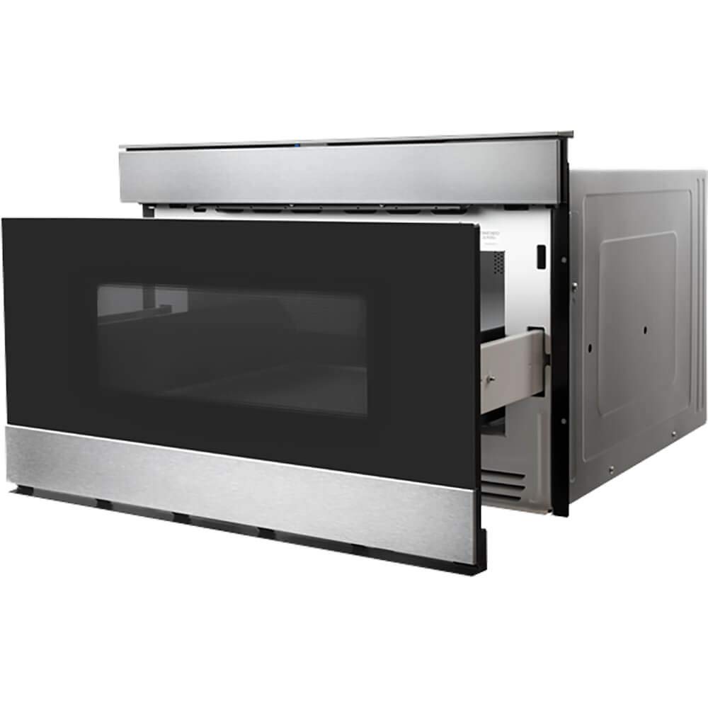 SHARP SMD2489ES Smart Microwave Drawer Oven with Easy Wave Open, 24-inch, 1.2 Cubic Feet, 950 Watt, Concealed Glass Touch Control Panel, Works with Alexa Certified, Edge to Edge Black Glass, Stainless