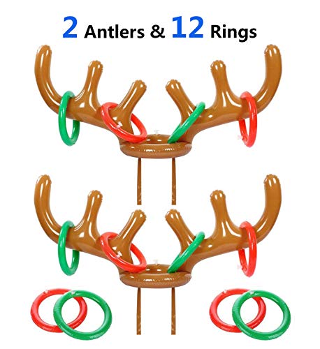 Wocst Inflatable Reindeer Antler Hat with Rings Inflatable Reindeer Antler Ring Toss Game for Family Christmas Party Games (2 Pack)