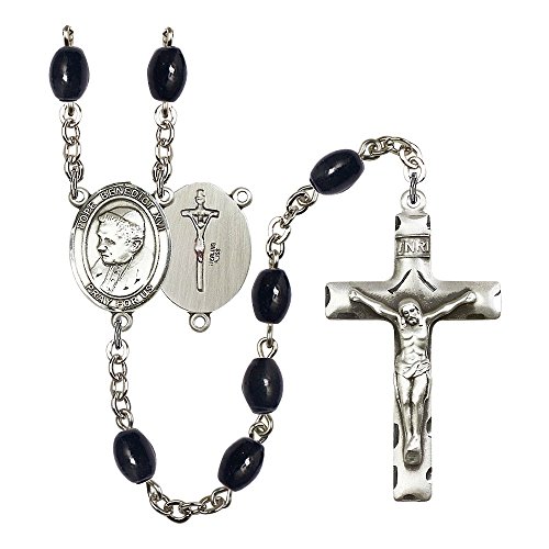 Pope Emeritus Benedict XVI Silver-Plated Rosary 8x6mm Black Onyx Beads Crucifix Size 1 3/4 x 1 medal charm