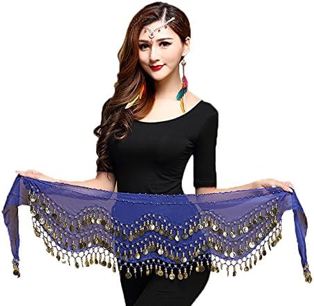 MiaoMa Women Belly Dance Belt 128 Gold Coin Scarf Royal Blue