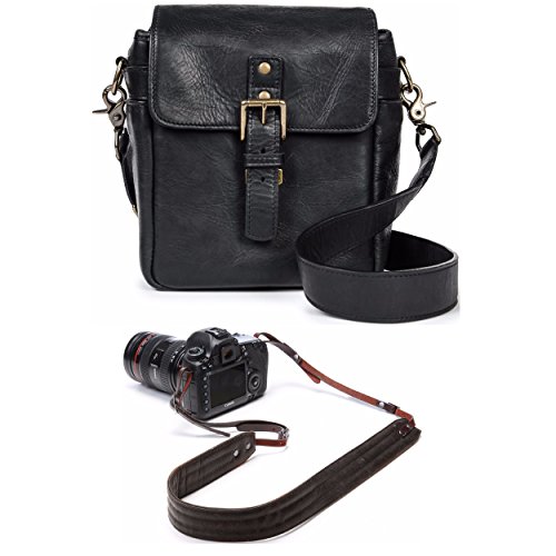 ONA - The Bond Street - Camera Bag - Black Leather (ONA5-064LBL) and Presidio Crossbody Leather Camera Strap