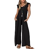 ZESICA Women's Summer Loose Jumpsuit Casual V Neck Sleeveless Oversized Wide Leg Pant Overalls Romper with Pockets