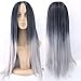 Hawkko 27Inch Straight Cosplay Wig Kanekalon Fiber Women Party Wig (Ombre Black to Gray)