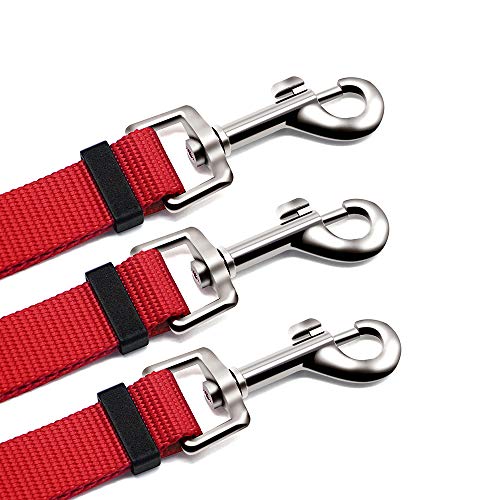 Wellbro 3 in 1 Durable Nylon Dog Leash with Padded Handle, Three- Way Pet Leash with a Coupler, Adjustable and Detachable, Lead for Small, Medium Dogs (Red) - Thumbnail 4