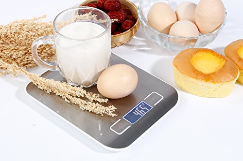 Digitl Food Scale, Jimlam 11lb/5Kg Kitchen Food Weight Scale With LCD Display Tare Auto Off Function For Baking & Cooking & Diet Control Stainless Steel(Batteries Included) - Thumbnail 4