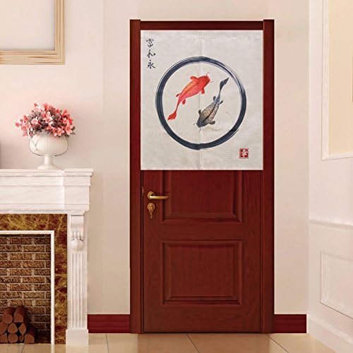 Traditional Chinese Style Double Fish Pattern Symbol of Luck and Fortune Door Curtain Japanese Noren Curtain Bedroom Curtain