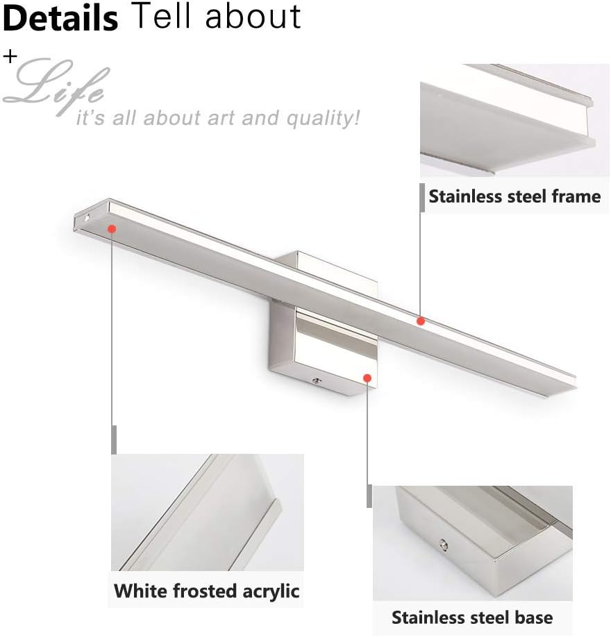 LED Vanity Lights, BRIVOLART 24 Inch 14W Cool White 6000K LED Bathroom Bedroom Vanity Light Fixtures Modern Chrome Bathroom Vanity Lights for Mirror - - 