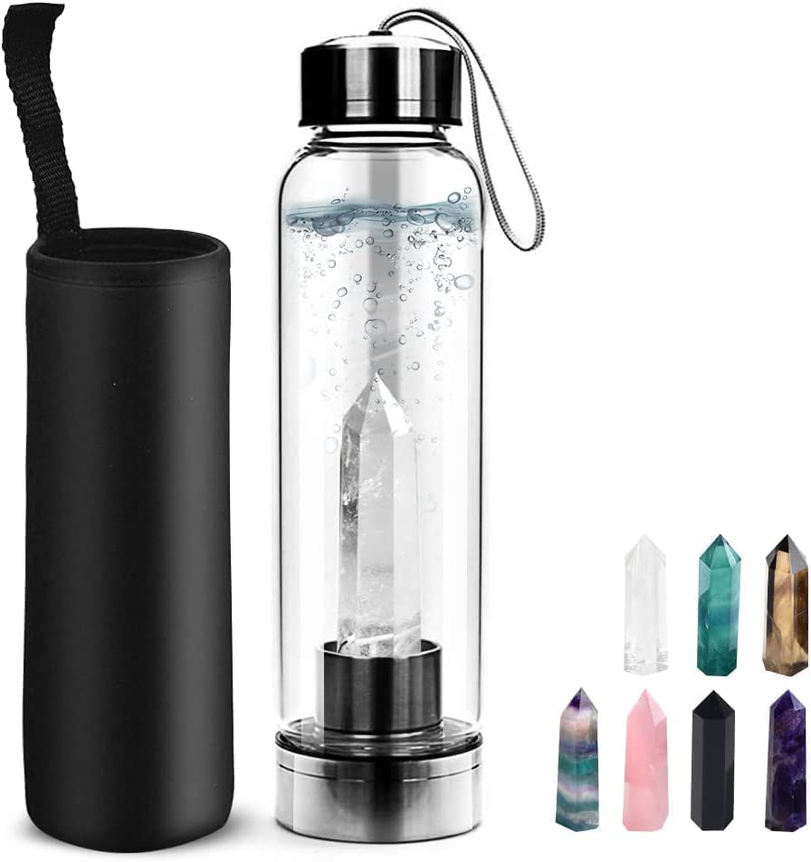 HINATAA Crystal Glass Bottle, Natural Quartz, 550ml, BPA-Free