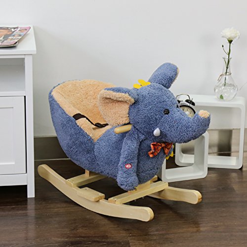 Peach Tree Baby Elephant Rockers Kids Toy Plush Rocking Horse Ride On Pony Riding Rocker with Sound Girls, Grey