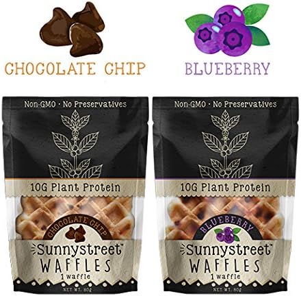 Sunnystreet Waffles Organic Plant Protein Waffle 2 Variety Gourmet Snack Pack: 1x Blueberry 1x Chocolate