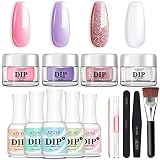 Nail Dipping Powder Starter Kit 4 Pink Glitter Colors(1oz.),French Dip Acrylic Nails Powders System(Comes with Bond,Base,Activator,Top,Brush Saver,4 Powder Jars + Some Manicure Tools)