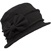 Womens Bell Beret Hat French Vintage Floral Fleece Cloche hat Classic Winter 1920s Bucket Hat