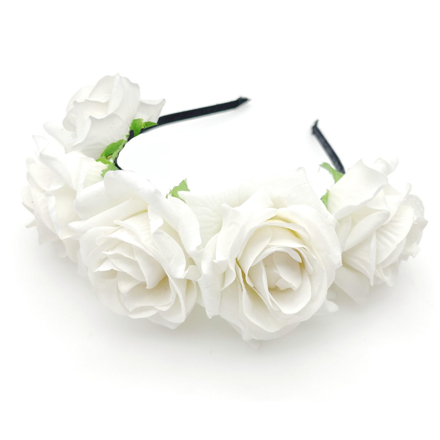 JZK Wedding flower girl bridesmaid bride white rose flower tiara headband alice head band for children and adult hairband floral garland headpiece
