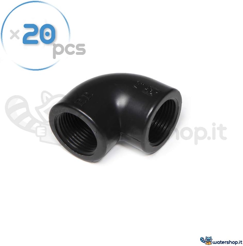 WaterShop 20 Pcs 90° Threaded Elbow Female ø 1/2" 16050-B-20, Black, Piccolo