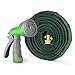 1byone Flat Garden Hose with 7 Function Spray Nozzle and High Pressure, Water Hose for Washing Cars or Driveways, Showering Pets, Watering Garden or Lawn, Cleaning, 50 Feet Expandable Hose-Green/Grey