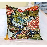 Athena Bacon Schumacher Chiang Mai Dragon in Aquamarine Designer Pillowcase Cover Design on One Side or Both Sides
