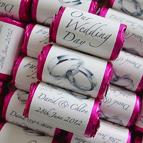 100 Personalised Silver Rings Mini Love Hearts Sweets - Our Wedding Day MR and MRS