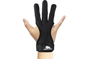 Mighty Musk Archery Glove Geniune Leather Fingers Protector for Experienced Archer | Recurve Arrow Bow Protective Adult Learner | Black 4-Way Stretch Fabric