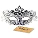 Coxeer Masquerade Mask Laser Cut Metal Masks Mardi Gras Halloween Masks for Women Ball Party(Black/Silver)