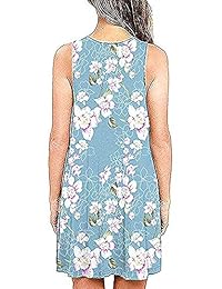 Camisetas Vestidos para dama Verano Playa Boho Sin Mangas Floral Sundress Bolsillos Swing Casual Suelto Cover Up