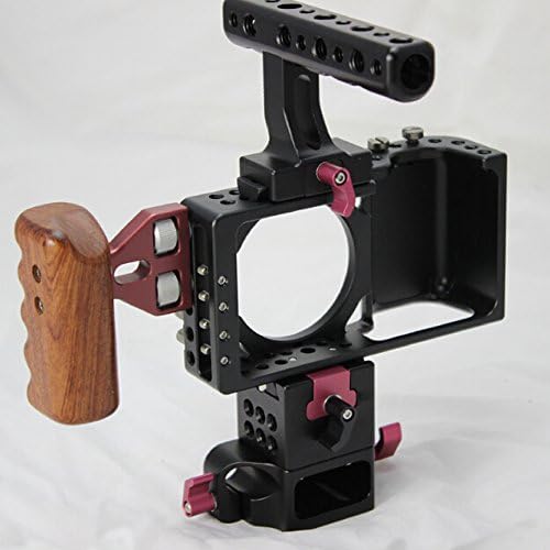 Hontoo BMPCC Pocket Cage Rig with Wooden Hand Grip and HDMI Lock for BMPCC Camera (BMPCC Cage with Top Handle)