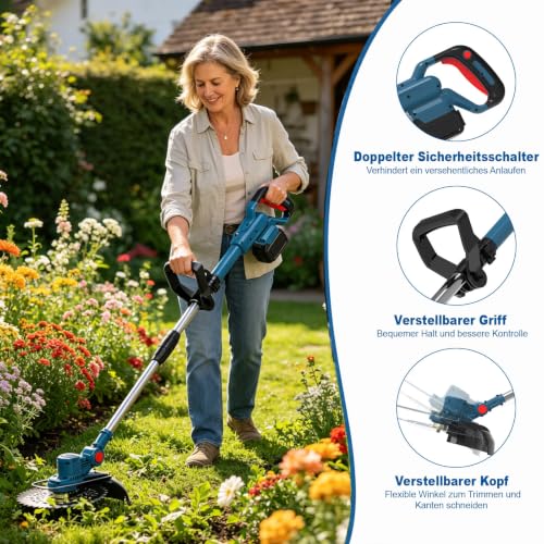 Akku Rasentrimmer für Makita Rasentrimmer Akkus mit 5 Klingentypen Bürstenlose Rasentrimmer mit Unkrautbürste mit Tap&go (ohne Akku) (Blue) | Without battery and brushless grass trimmer
