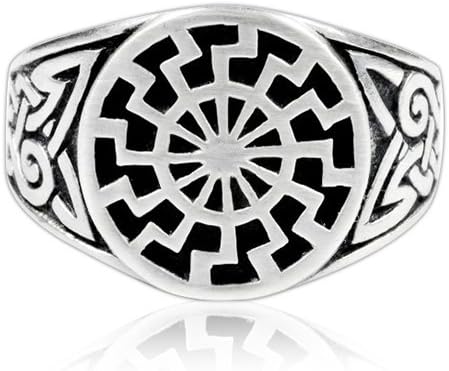 925 Sterling Silver Celtic Knot German Schwarze Sonne Black Sun Sonnenrad Ring