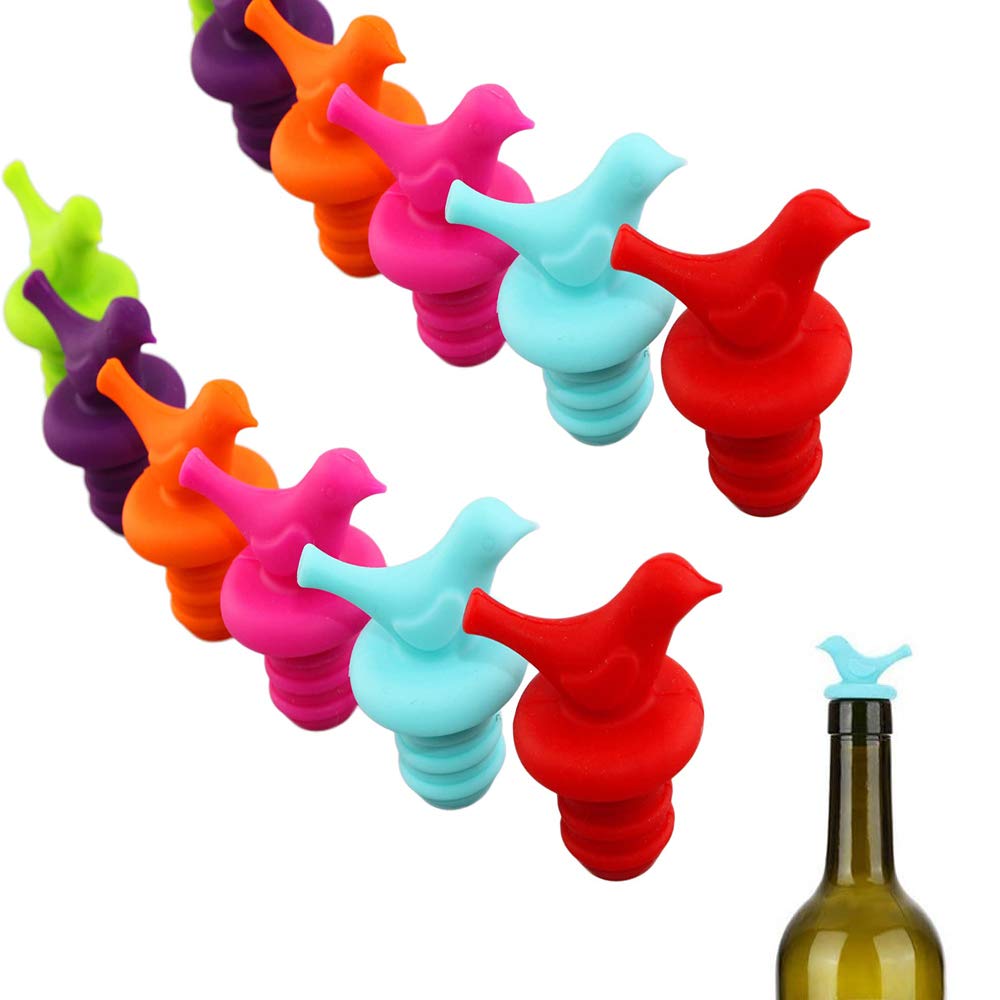 10pcs Wine Bottle Stopper, Silicone Wine Stopper Caps, Reusable Little Bird Bottle Cap, Champagne Beverage Preserver Novelty Stoppers, for Keep The Wine Fresh (Mixed Color)