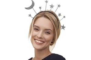 Amosfun Moon Star Headband Women Girl Hair Accessory Birthday Headpiece Silver Glitter Head Band Medium 8x7 Inch
