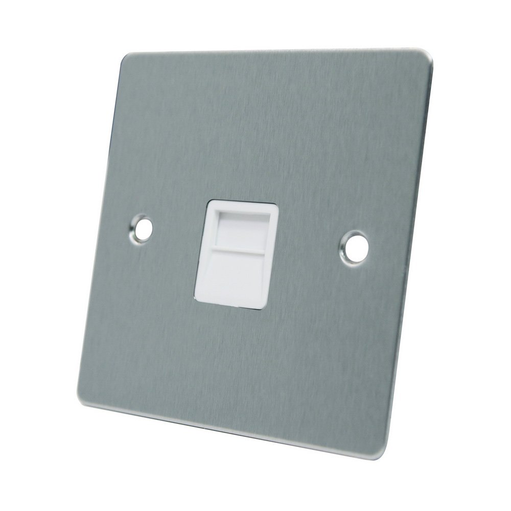 AET FSCTELMWH Satin Chrome Flat Telephone Master White Insert-BT Phone Primary Socket, 240 V