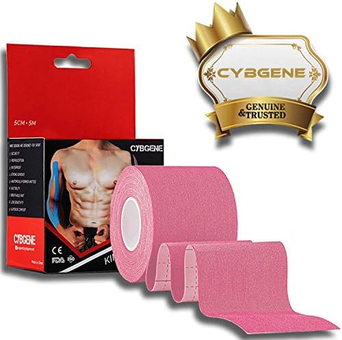 Kinesiology Tape Therapeutic Sports Tape Elastic Muscle Support Tape Uncut 5cm x 5m Water Resistant Muscle Support Adhesive for Knee Shoulder Ankle Boost Recovery Instructional Guide Included-Pink